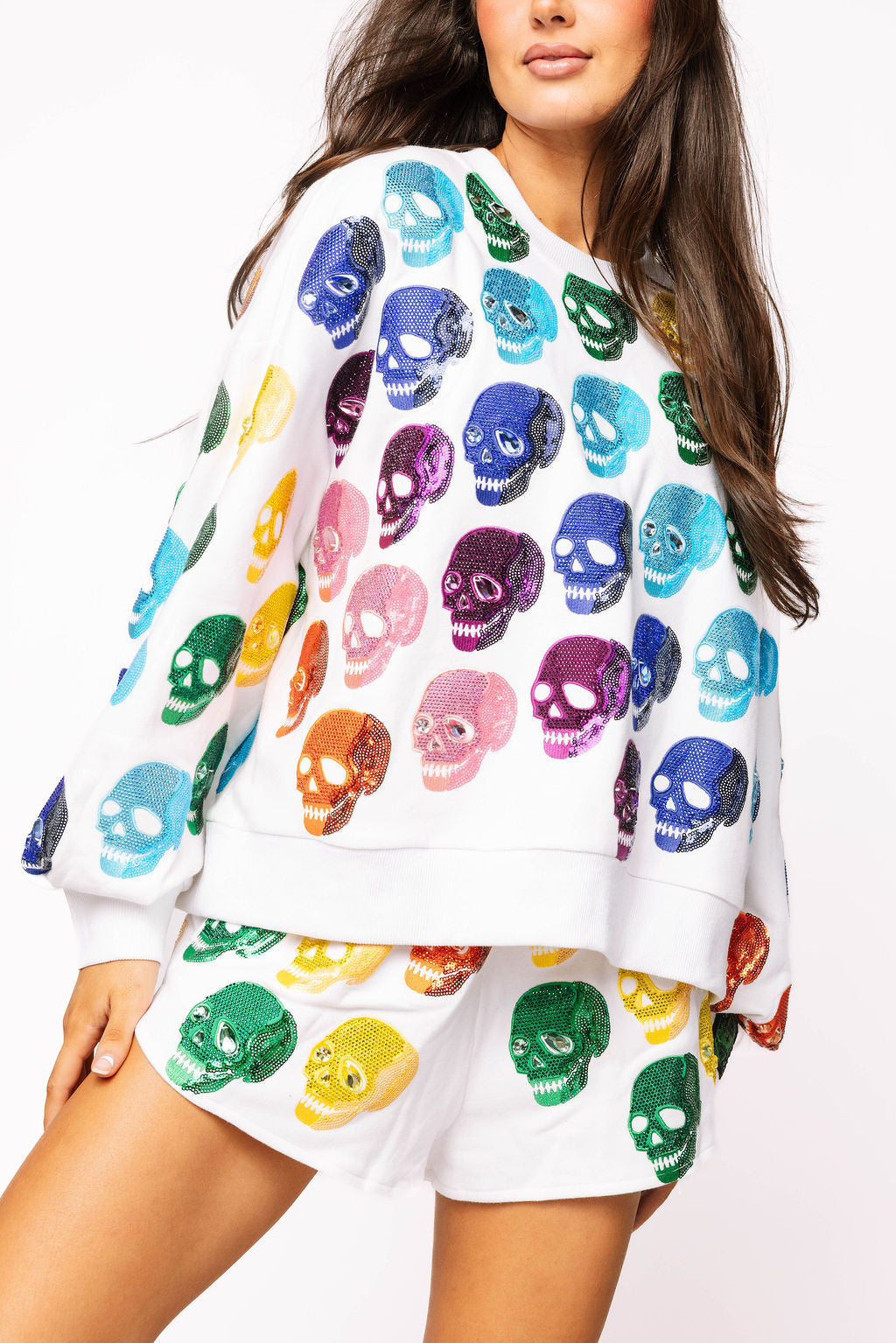 White Rainbow Skulls Sweatshirt