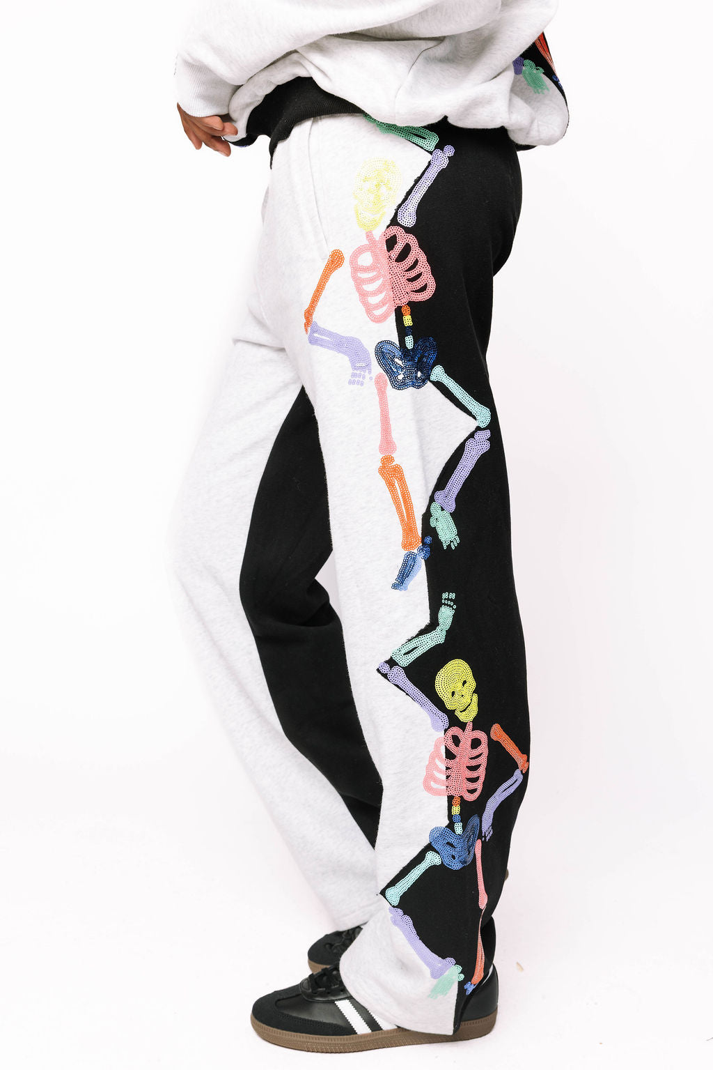 Black & Grey Colorblock Multi Skeleton Pant