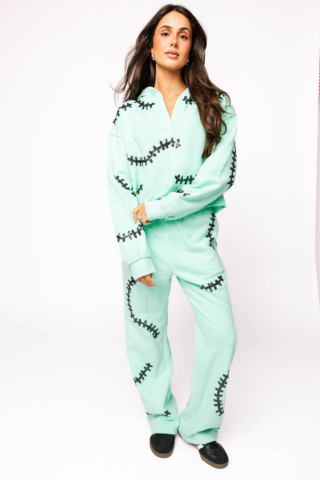 Sample Mint Green & Black Frankenstein Sweatshirt/Jogger Set