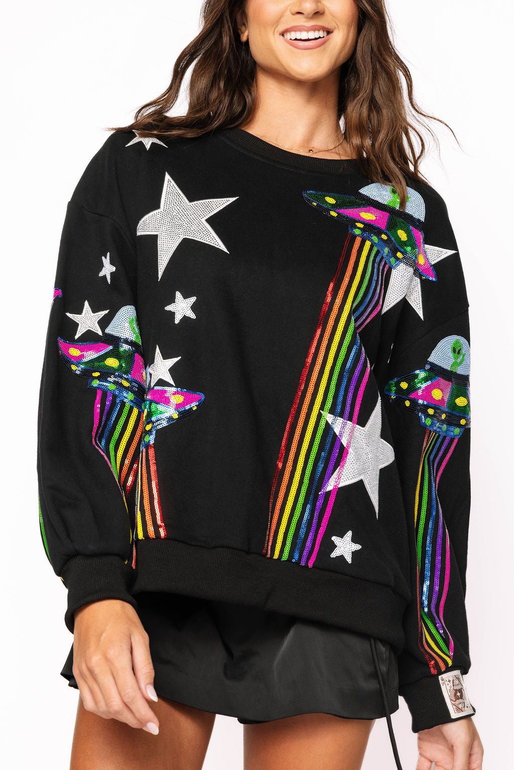 Black Multi Alien Space Ship Sweatshirt