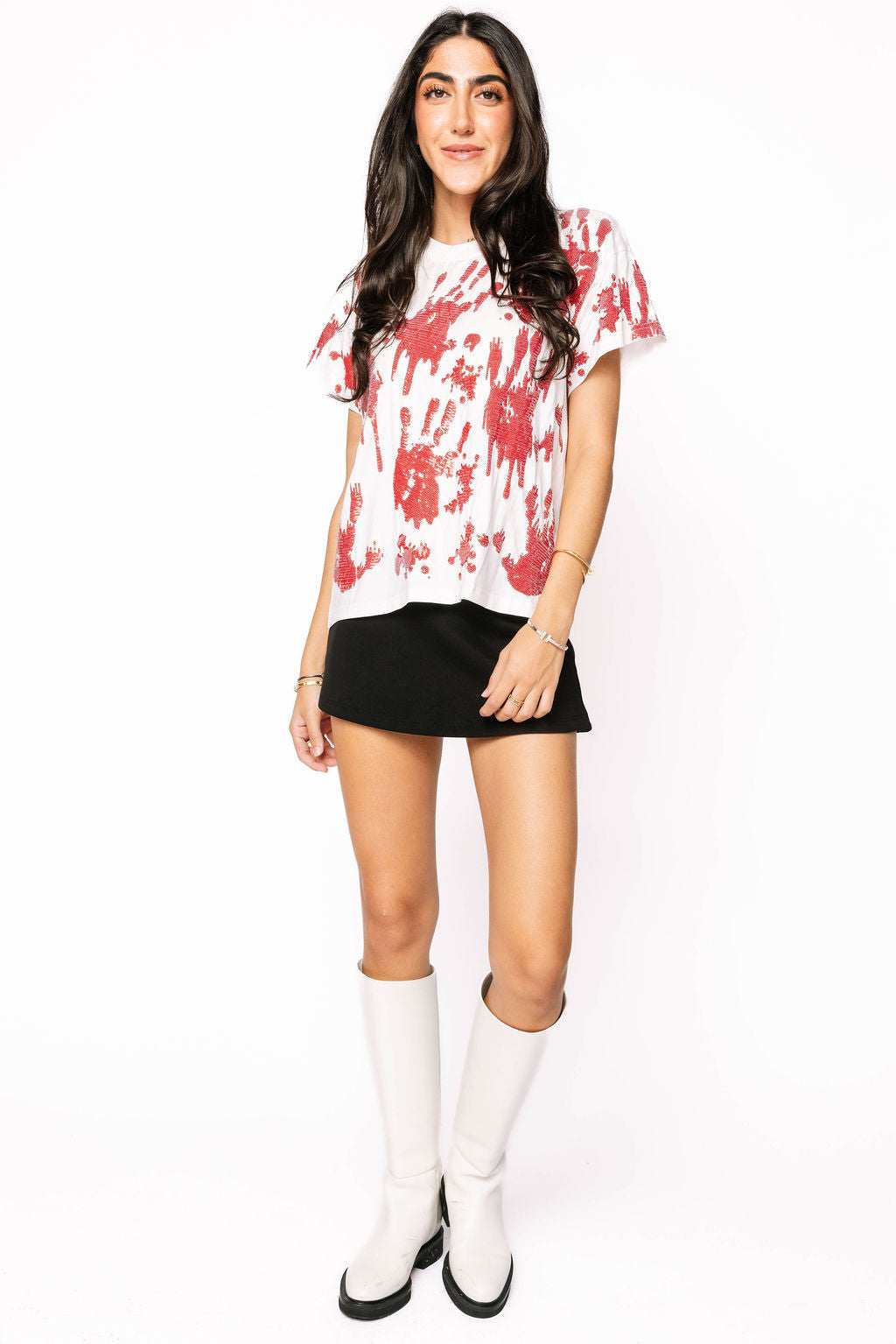 White Sequin Spooky Hands Tee