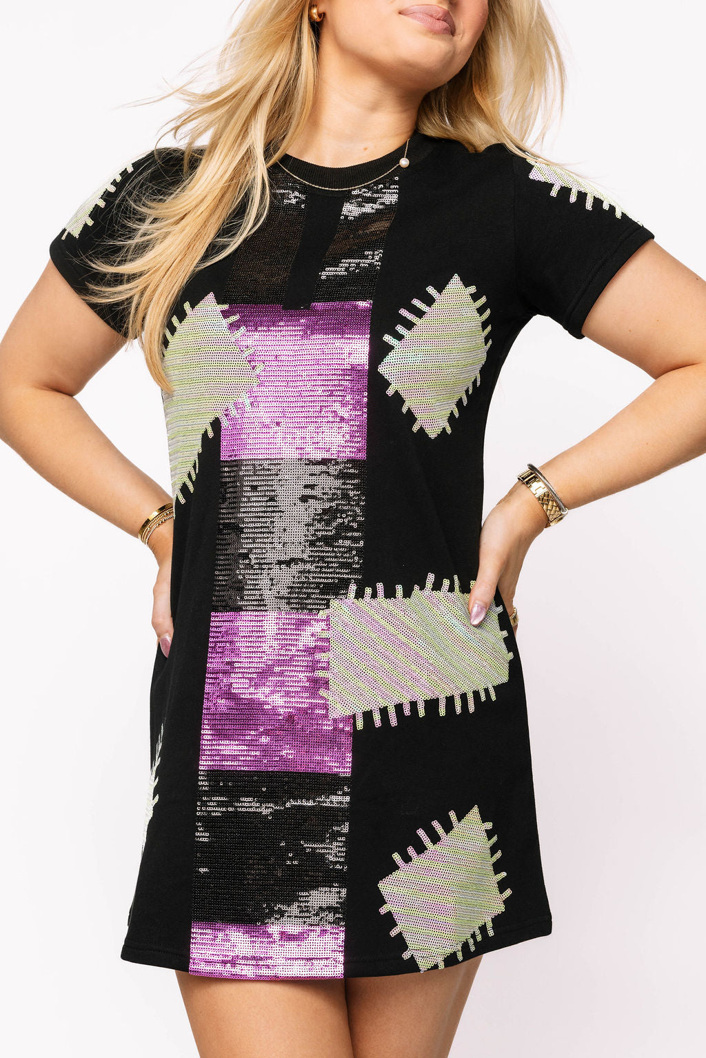 Sample Black, Purple, & Grey Patch Tee Dress