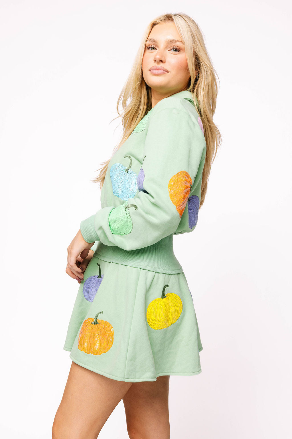Sample Seafoam Multi pumpkin Zip Up Collar Dress