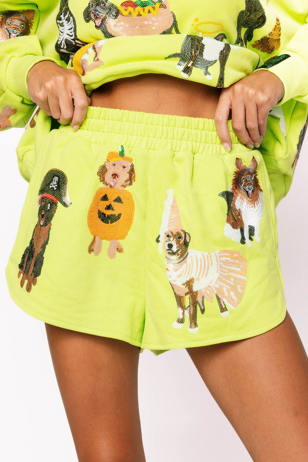 Lime Green Halloween Dogs Shorts