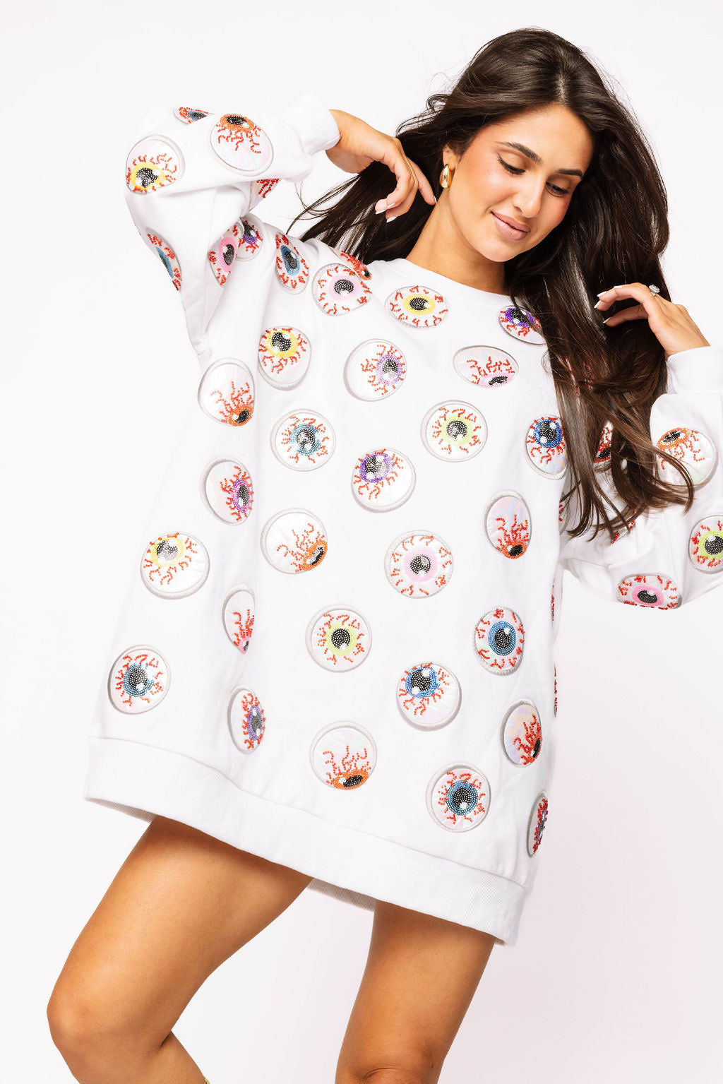 Sample White Spooky Eye Ball Sweatshirt Dress