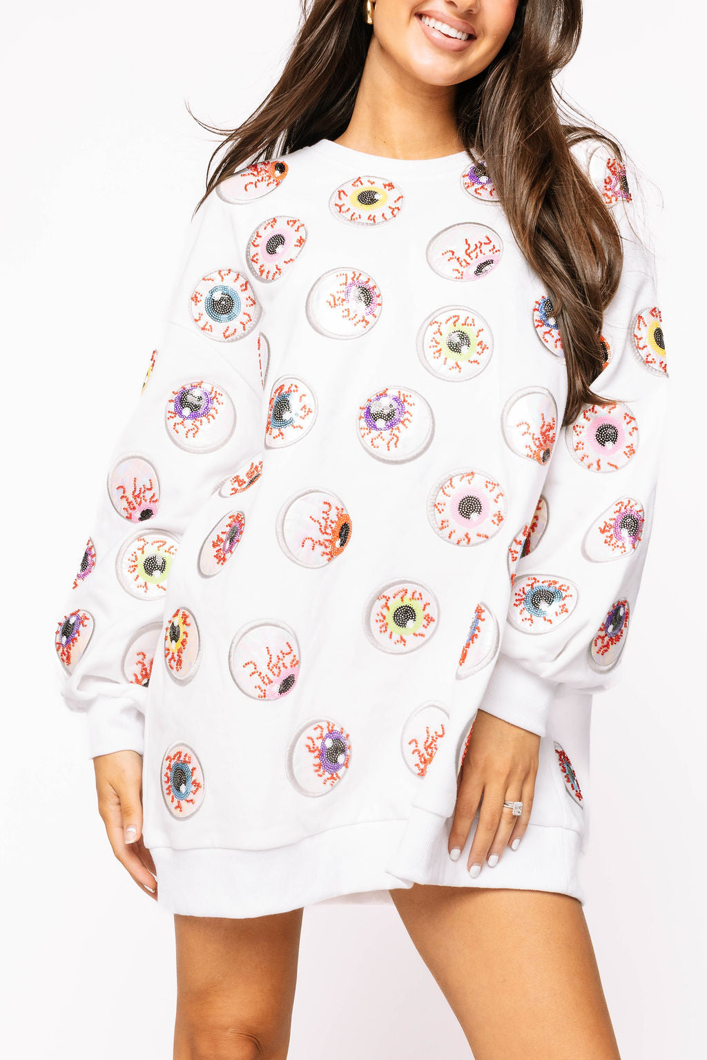 Sample White Spooky Eye Ball Sweatshirt Dress