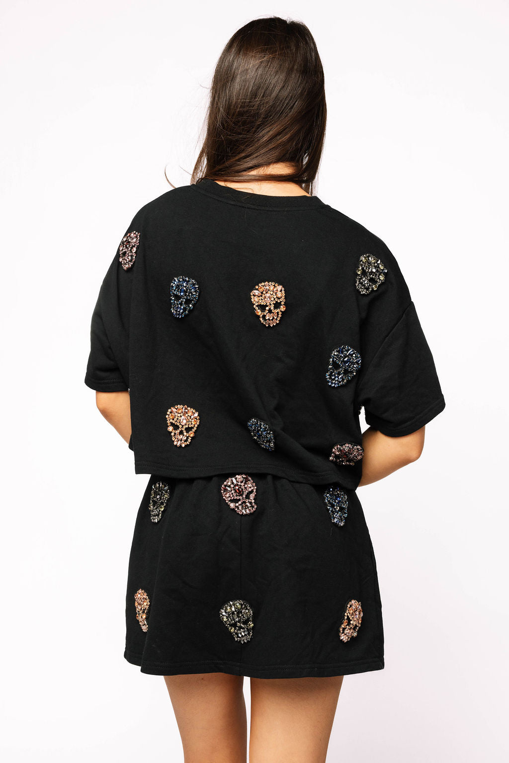 Sample Black Jeweled Skull Top and Skort Set