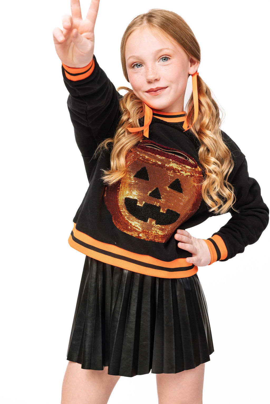 Kids Black Halloween Pumpkin Candy Bucket Sweatshirt
