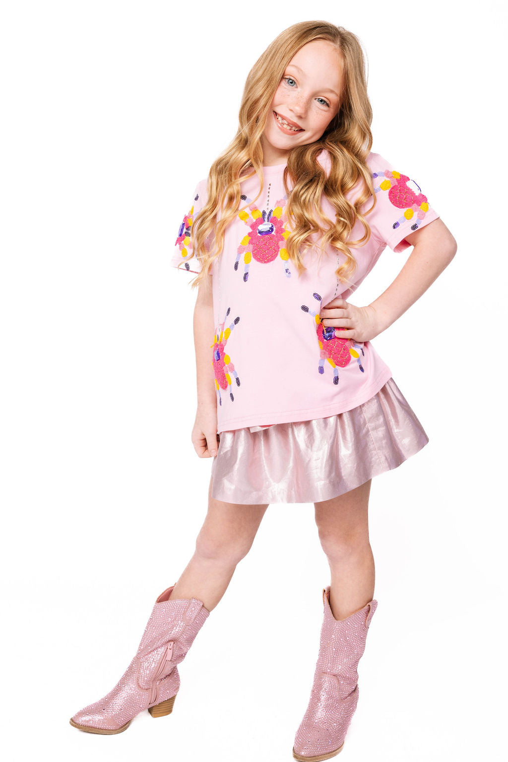 Sample Kids Pink Fuzzy Spider Tee