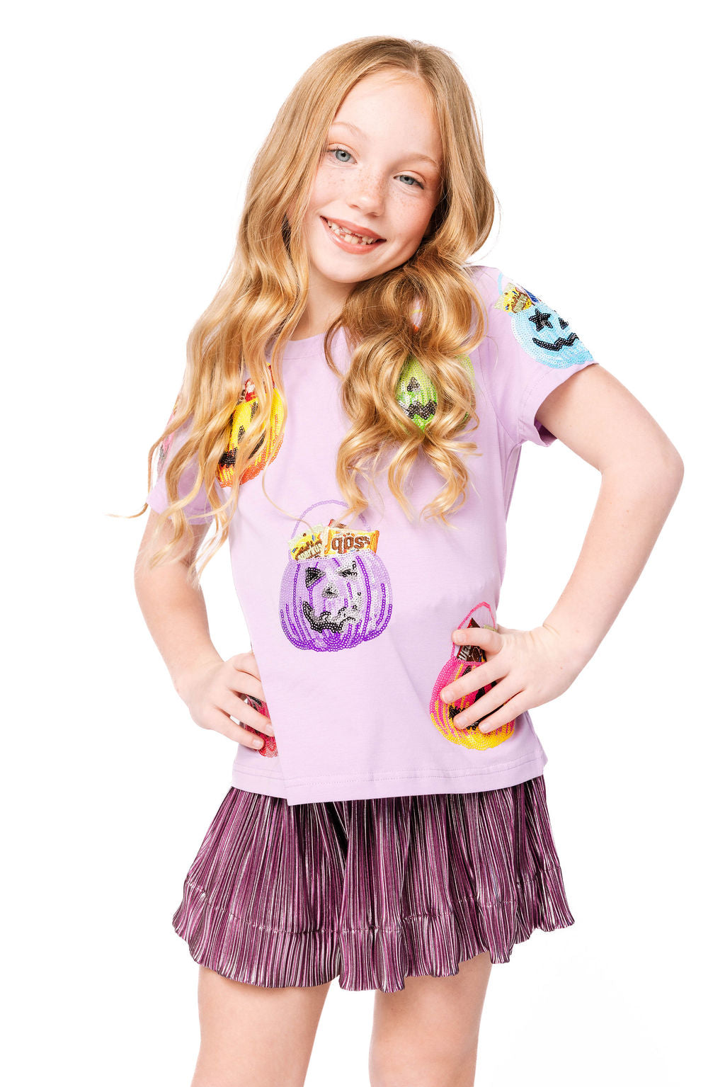 Kids Lavender Multi Candy in Halloween Baskets Tee