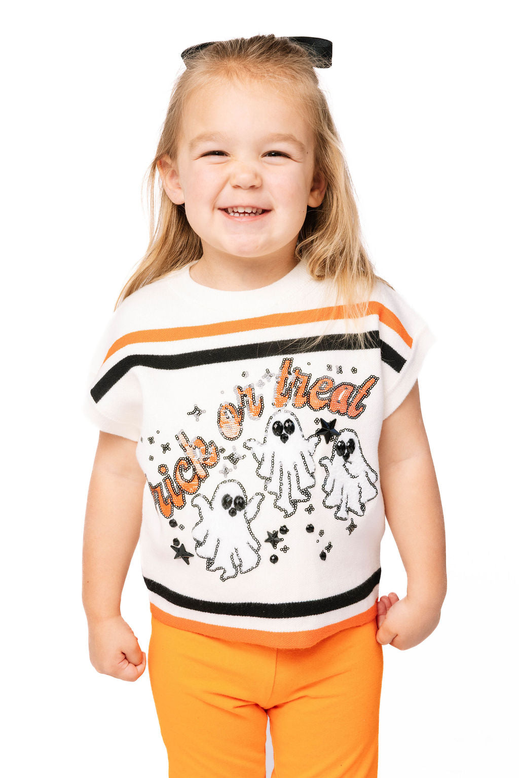 Kids White, Black & Orange Stripe 'Trick Or Treat' Top