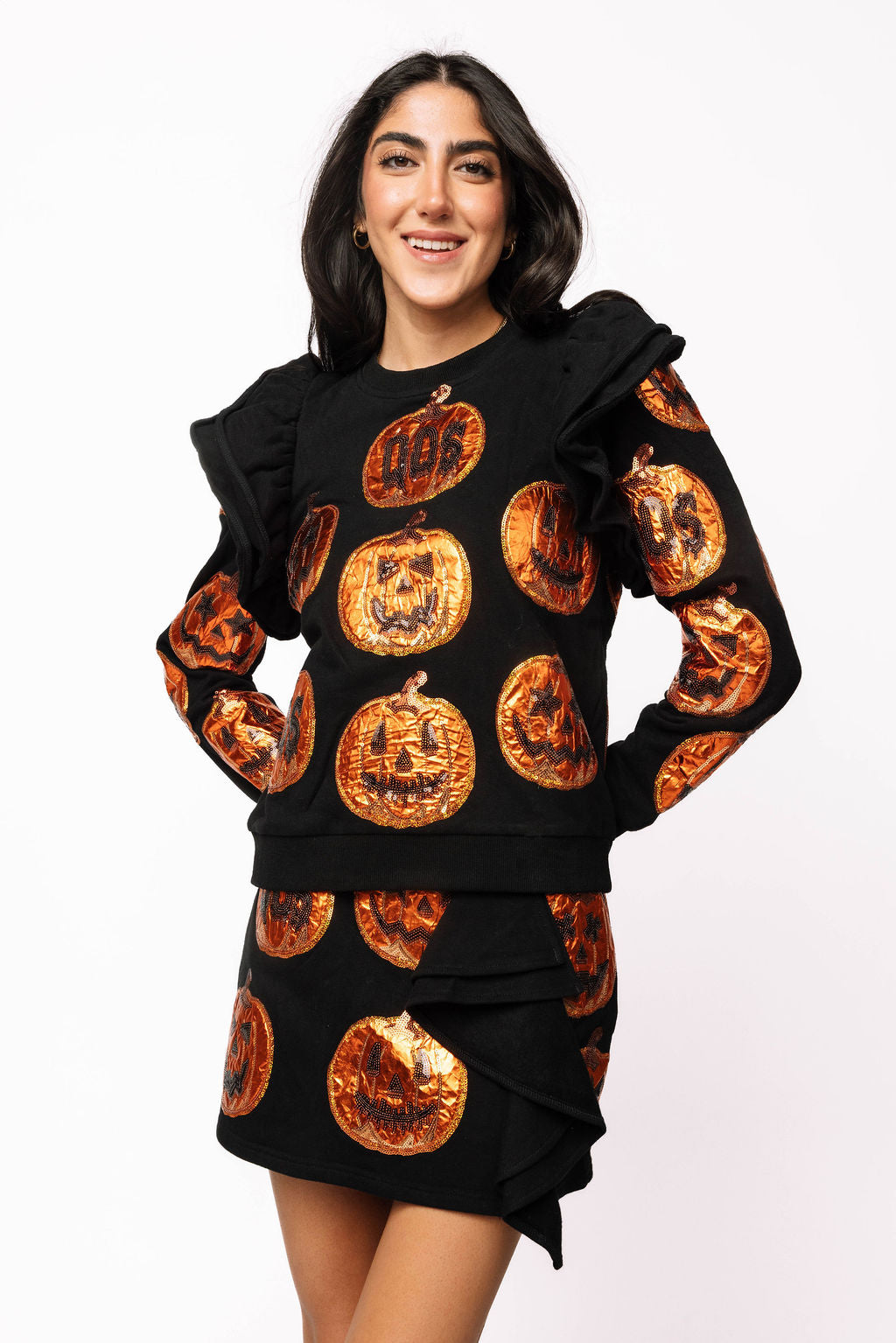 Sample Black & Orange Metallic Pumpkin Top & Skort Set
