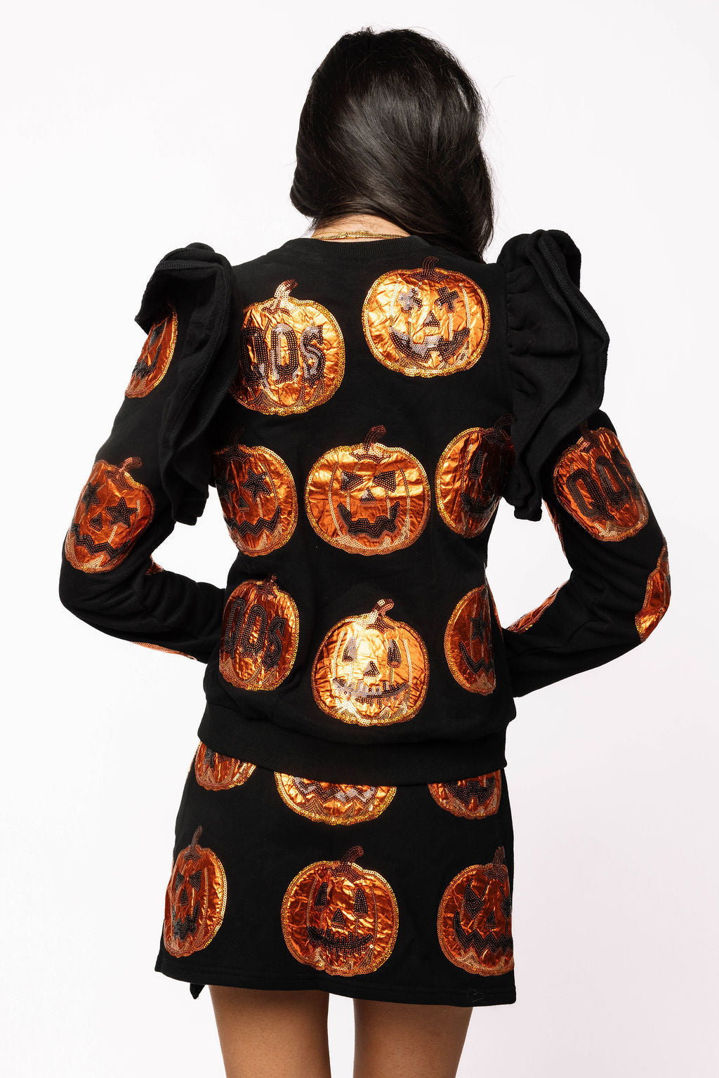 Sample Black & Orange Metallic Pumpkin Top & Skort Set