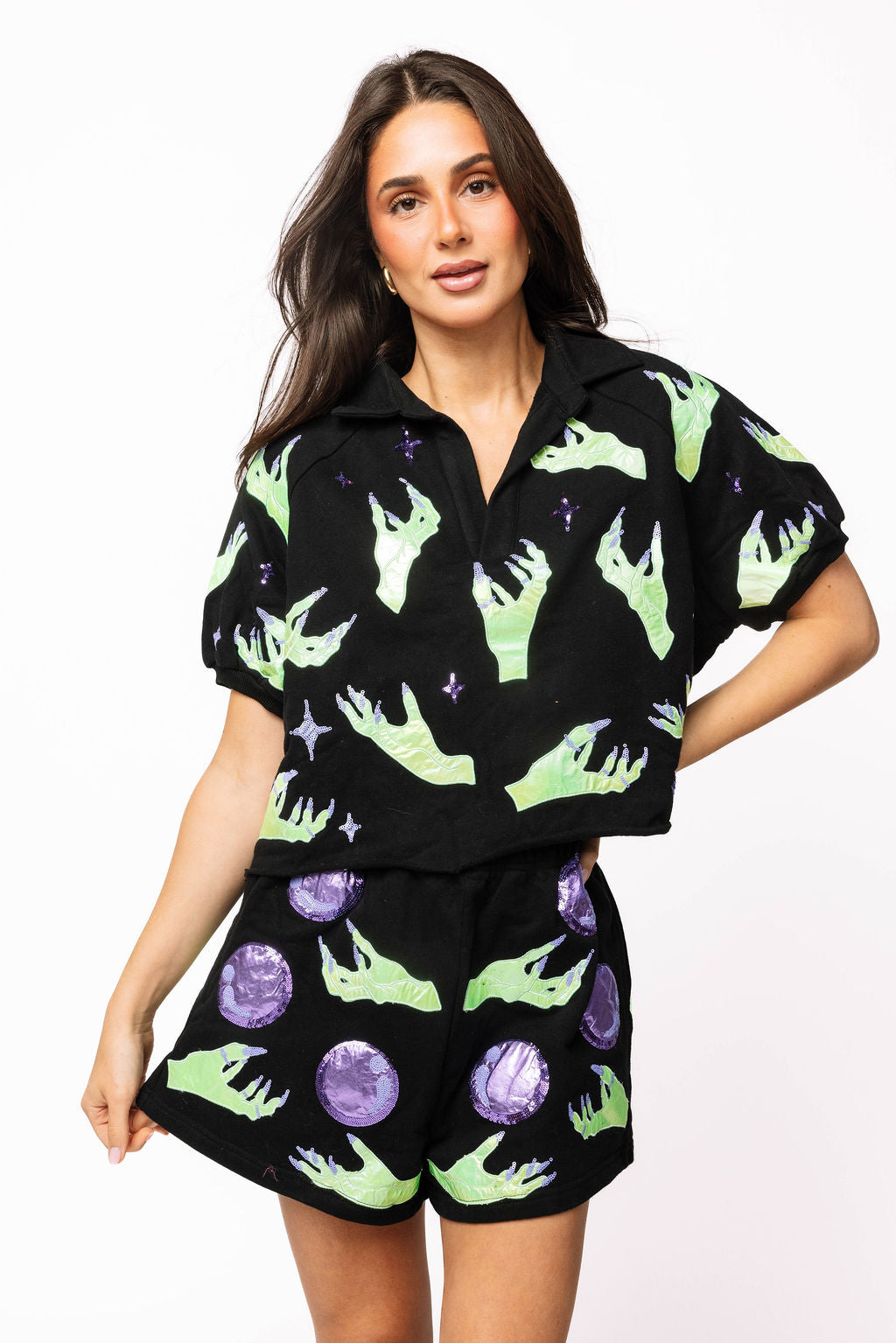 Sample Black & Green Witch Hand Top and Short Set