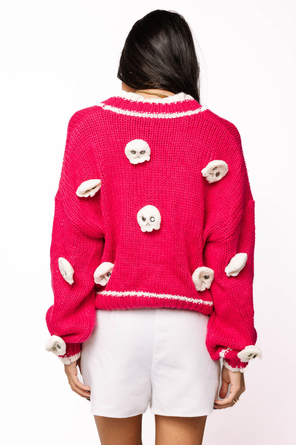 Sample Pink & White Knitted Skull Cardigan