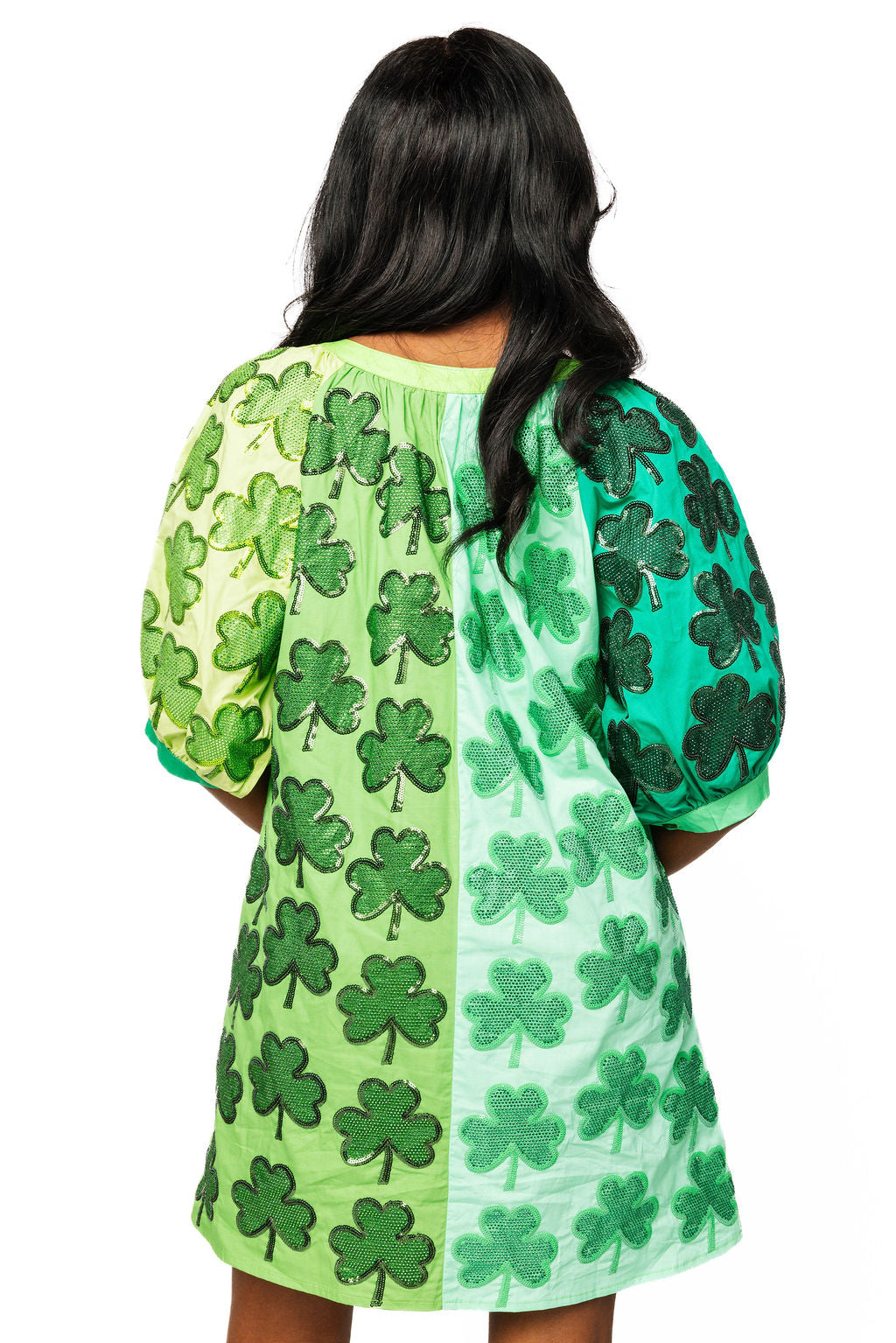 Green Cotton Colorblock Rhinestone Shamrock Button Up Dress Queen of Sparkles Green Cotton Colorblock Rhinestone Shamrock Button Up Dress Queen of Sparkles