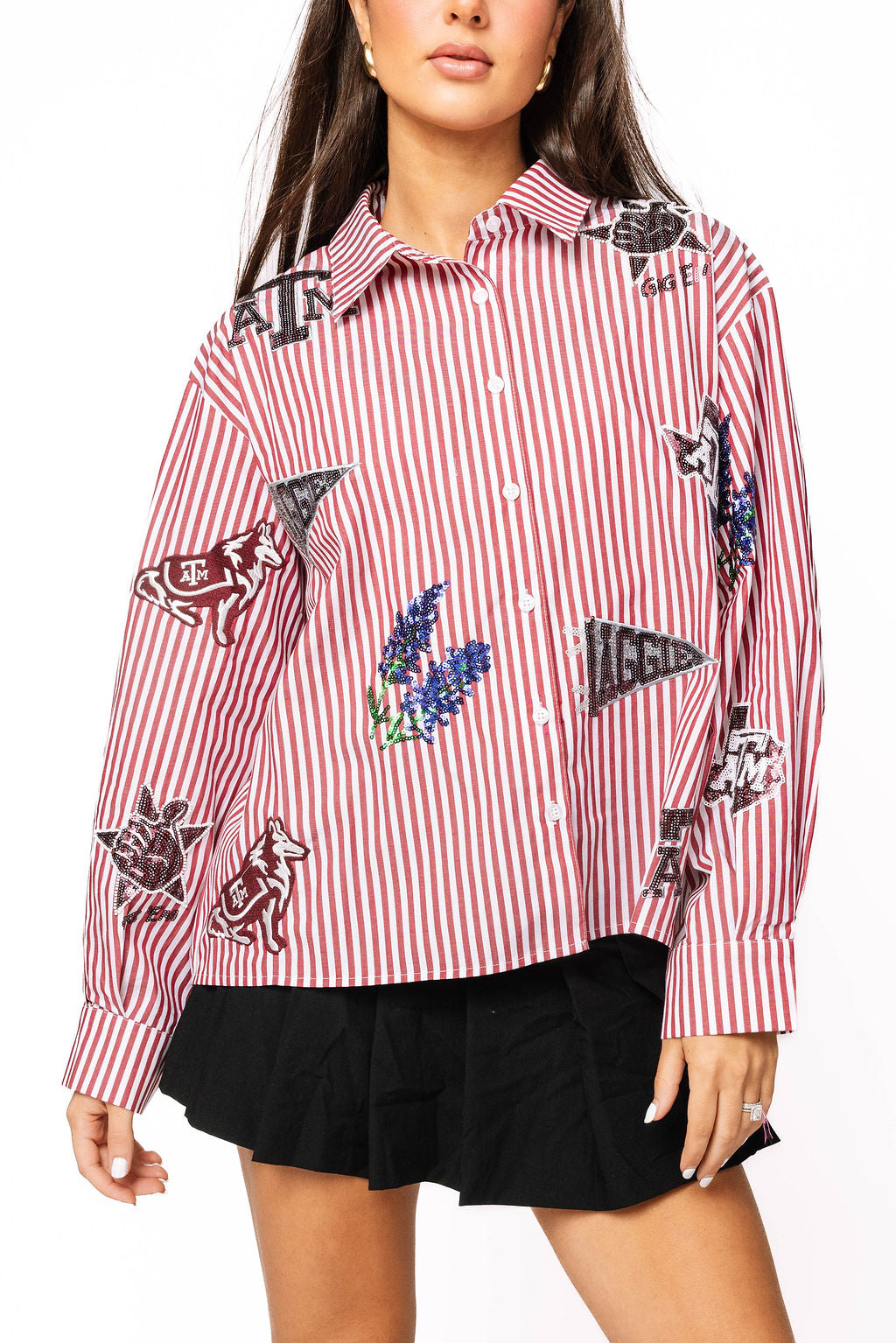 Licensed Texas A&M Mini Icon Striped Button Down