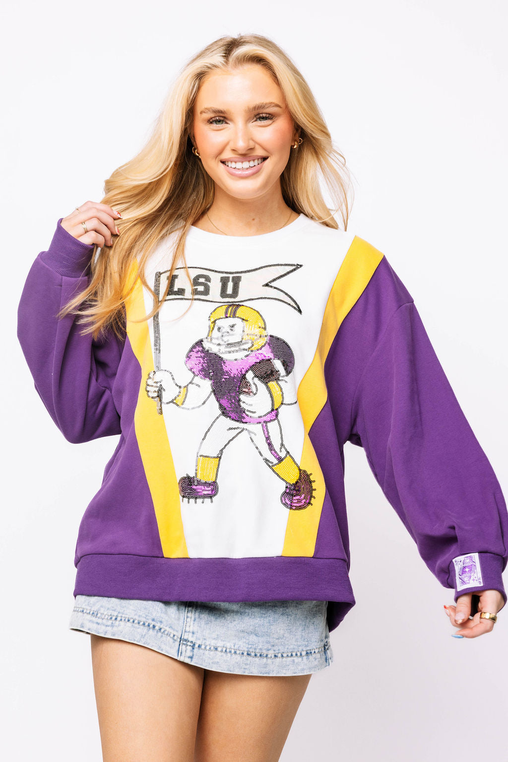 Licensed Sample - LSU Football Player With Flag Sweatshirt