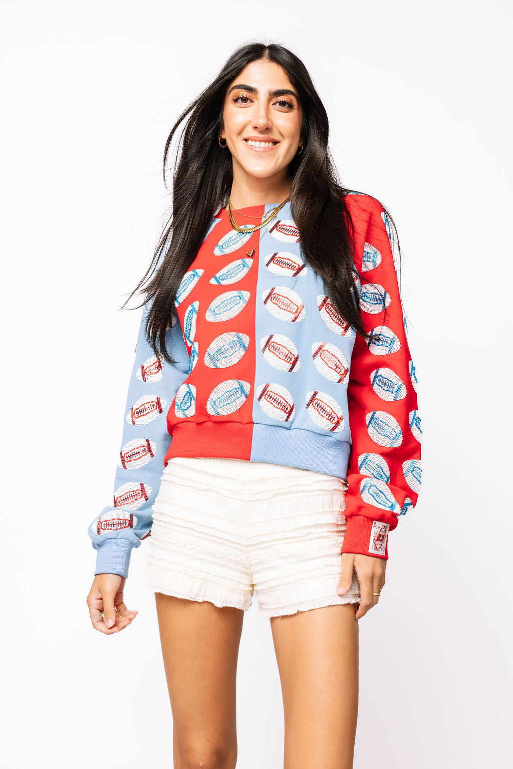 Licensed Sample - Red & Powder Blue Colorblock Football Sweatshirt