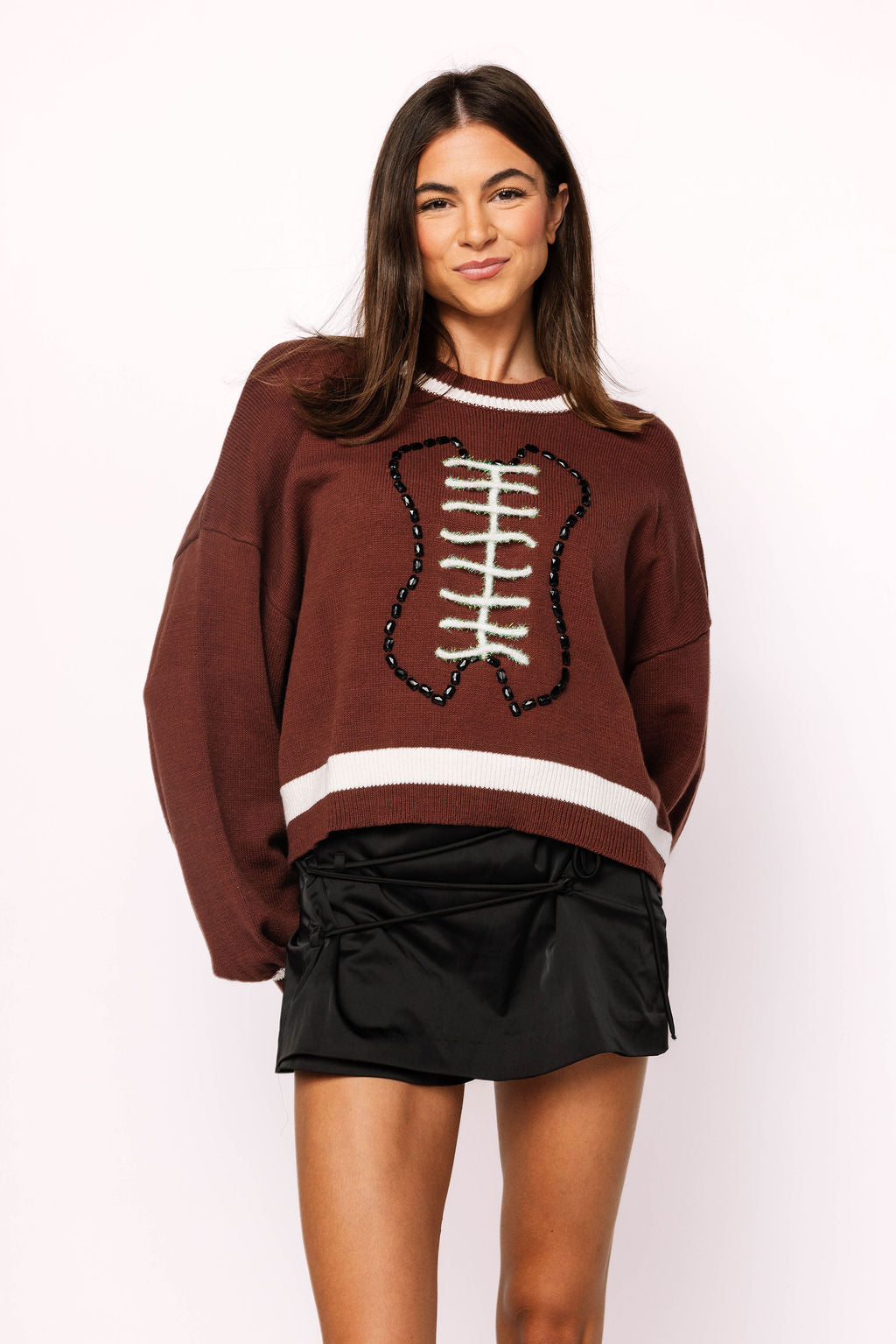 Brown Football Long Sleeve Sweater