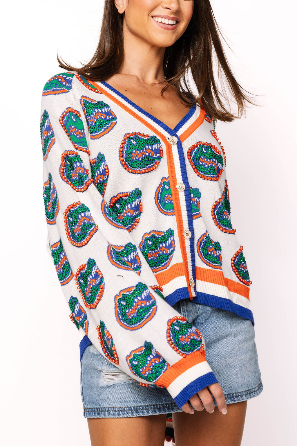 Licensed Florida Knit In Mascot Rhinestone Cardigan