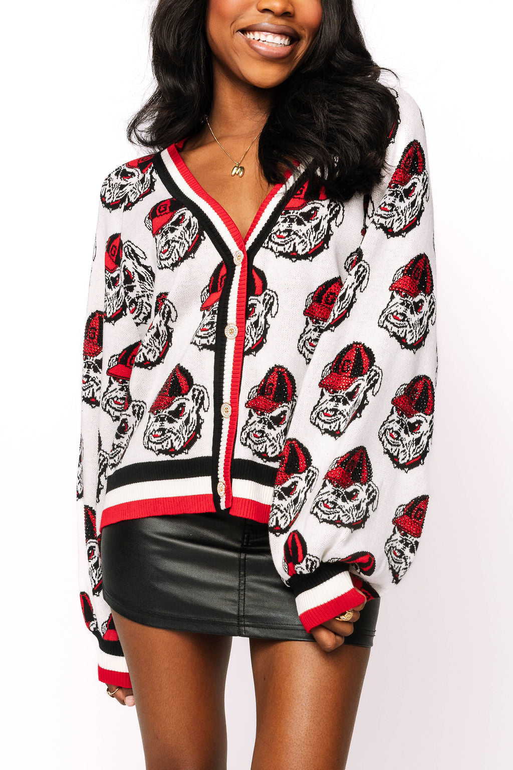 Licensed Georgia Knit In Mascot Rhinestone Cardigan