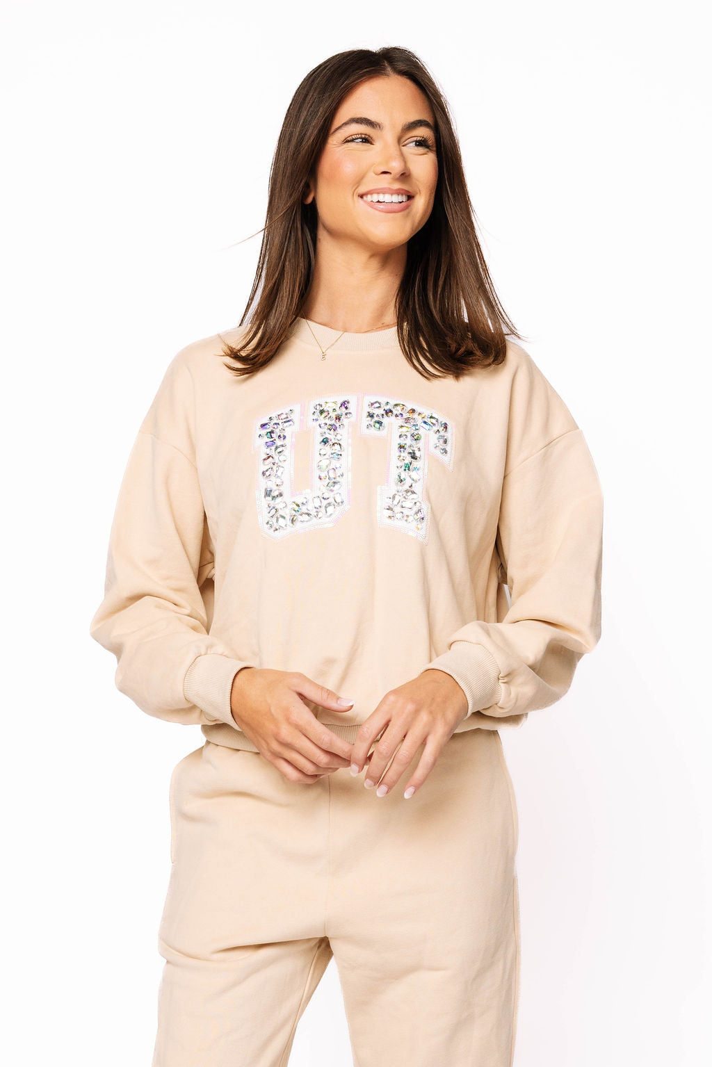 Licensed Sample - Tennessee Tan W/ White Jewel Letter Sweatshirt/Pant SET