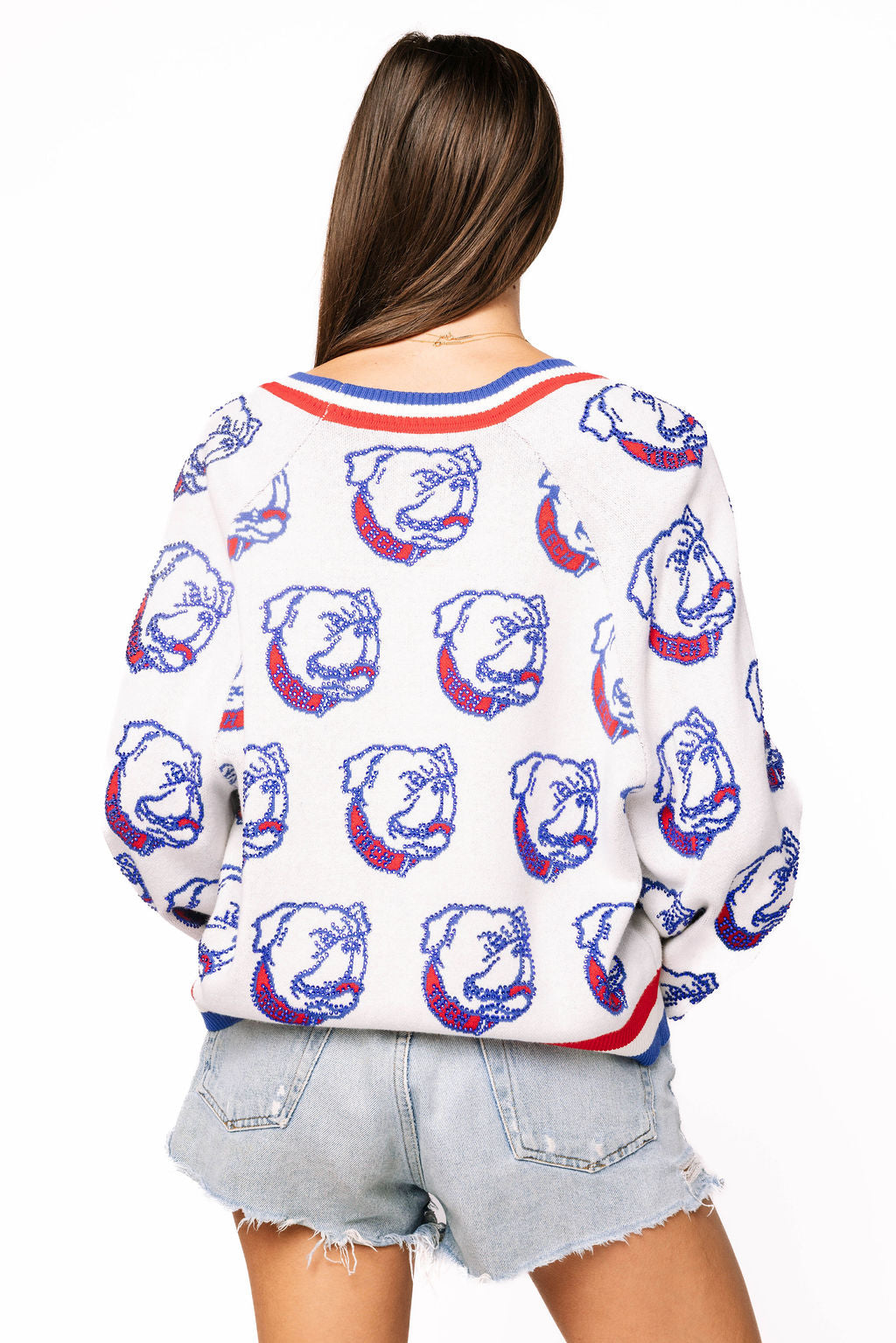 Licensed Sample - La Tech Knit in Mascot Rhinestone Cardigan
