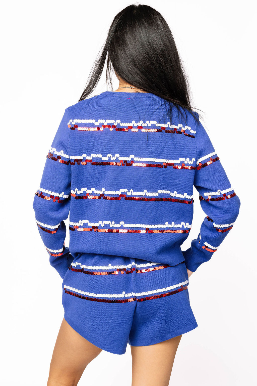 Licensed Sample - La Tech Full Sequin Skinny Stripe Cardigan/Short SET