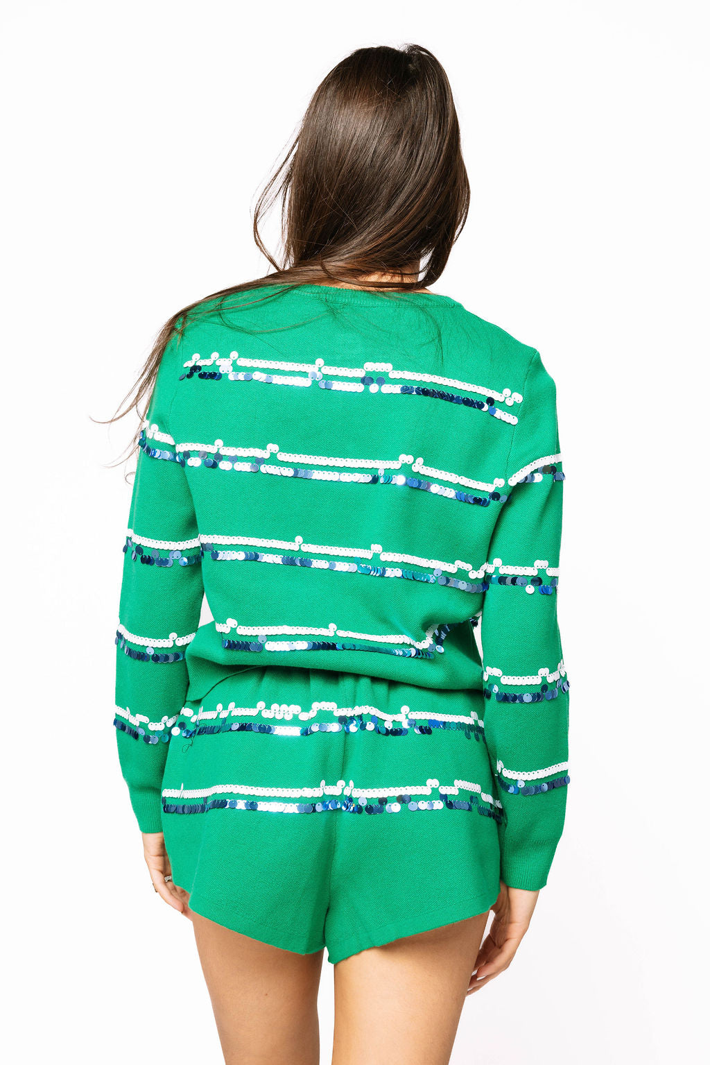 Licensed Sample - Tulane Full Sequin Skinny Stripe Cardigan/Short SET
