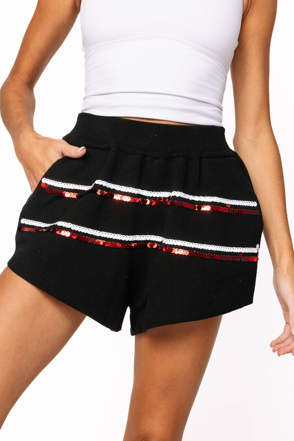 Licensed Sample - UGA Full Sequin Skinny Stripe Cardigan/Short SET
