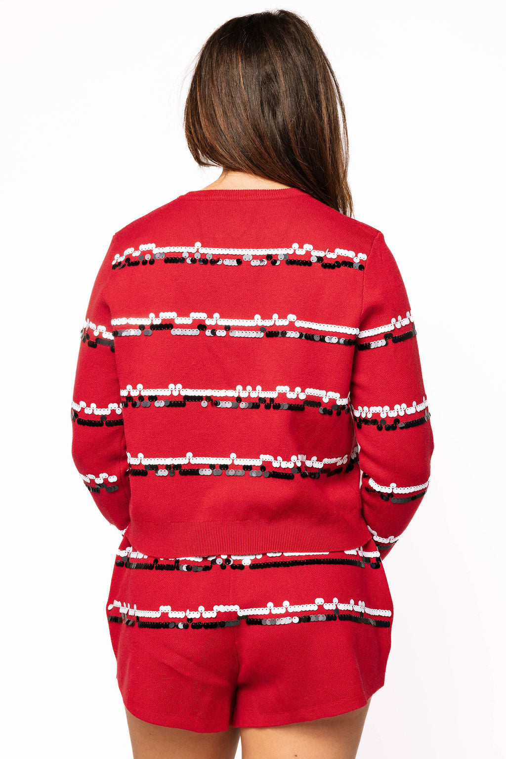 Licensed Sample - Georgia Full Sequin Skinny Stripe Cardigan/Short SET