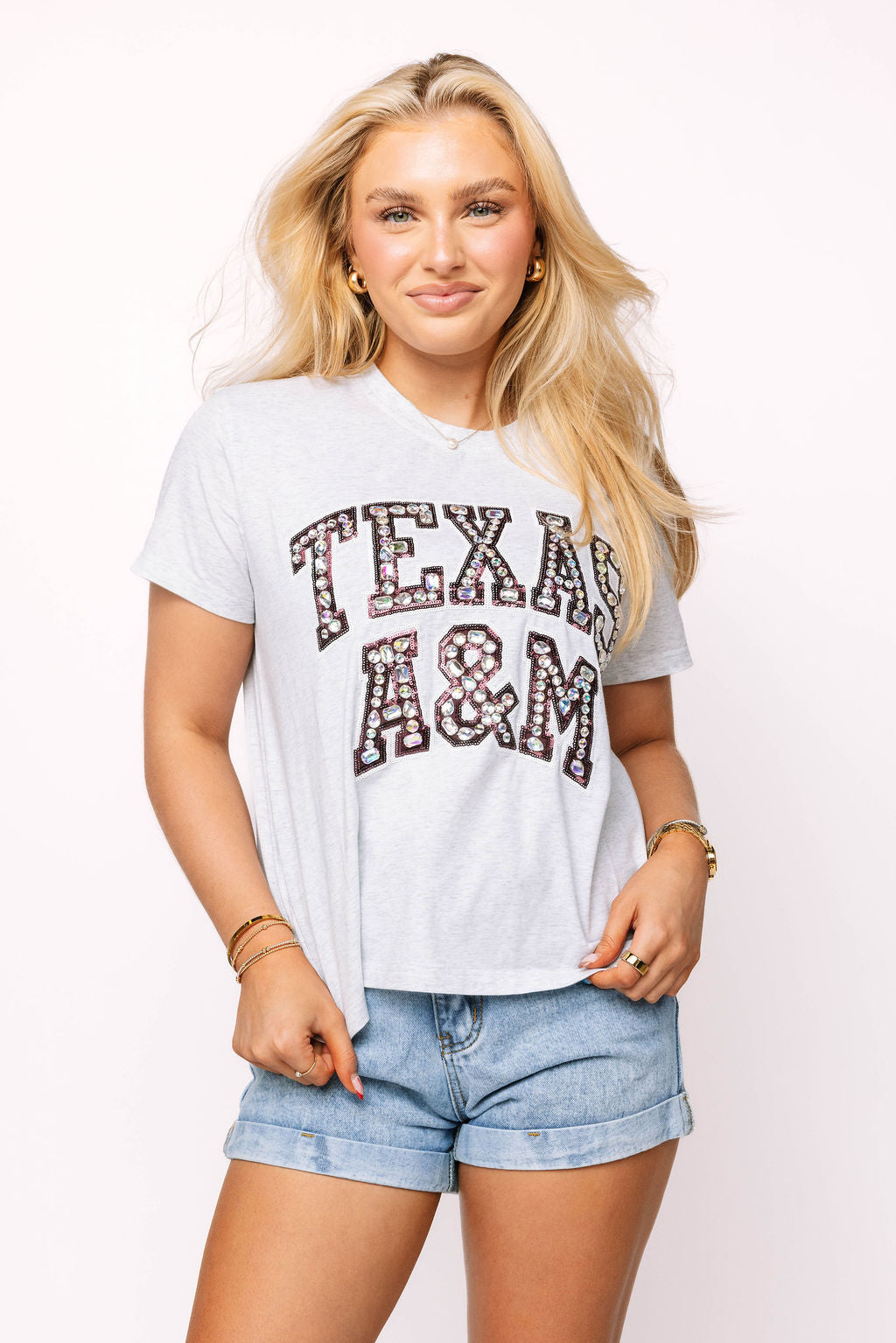 Licensed Texas 'A&M' Grey with Multi Jewel Letter Tee