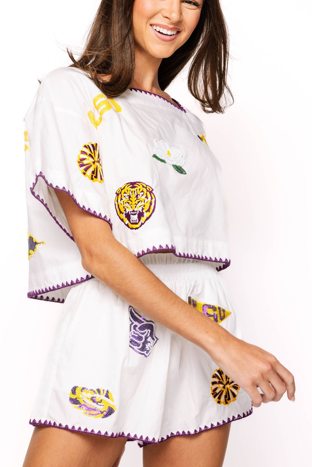 Licensed LSU Mini Icon Embroidered Edge Cotton Top