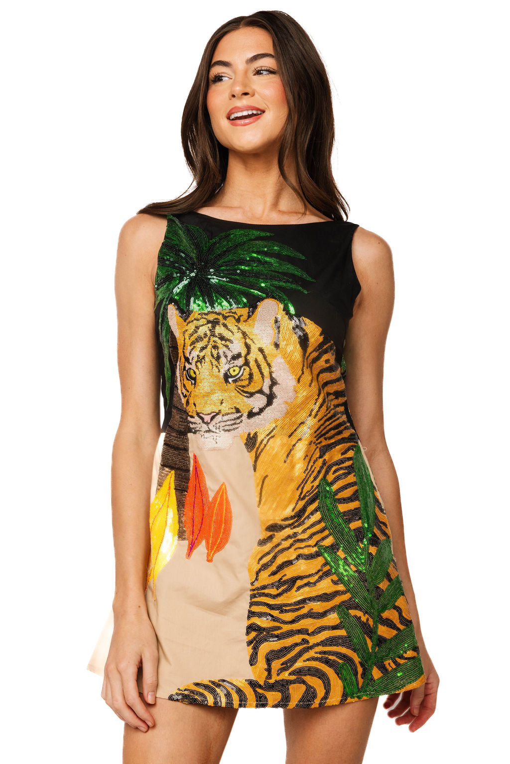 Black Tiger & Palm Cotton Tank Dress – Queen of Sparkles