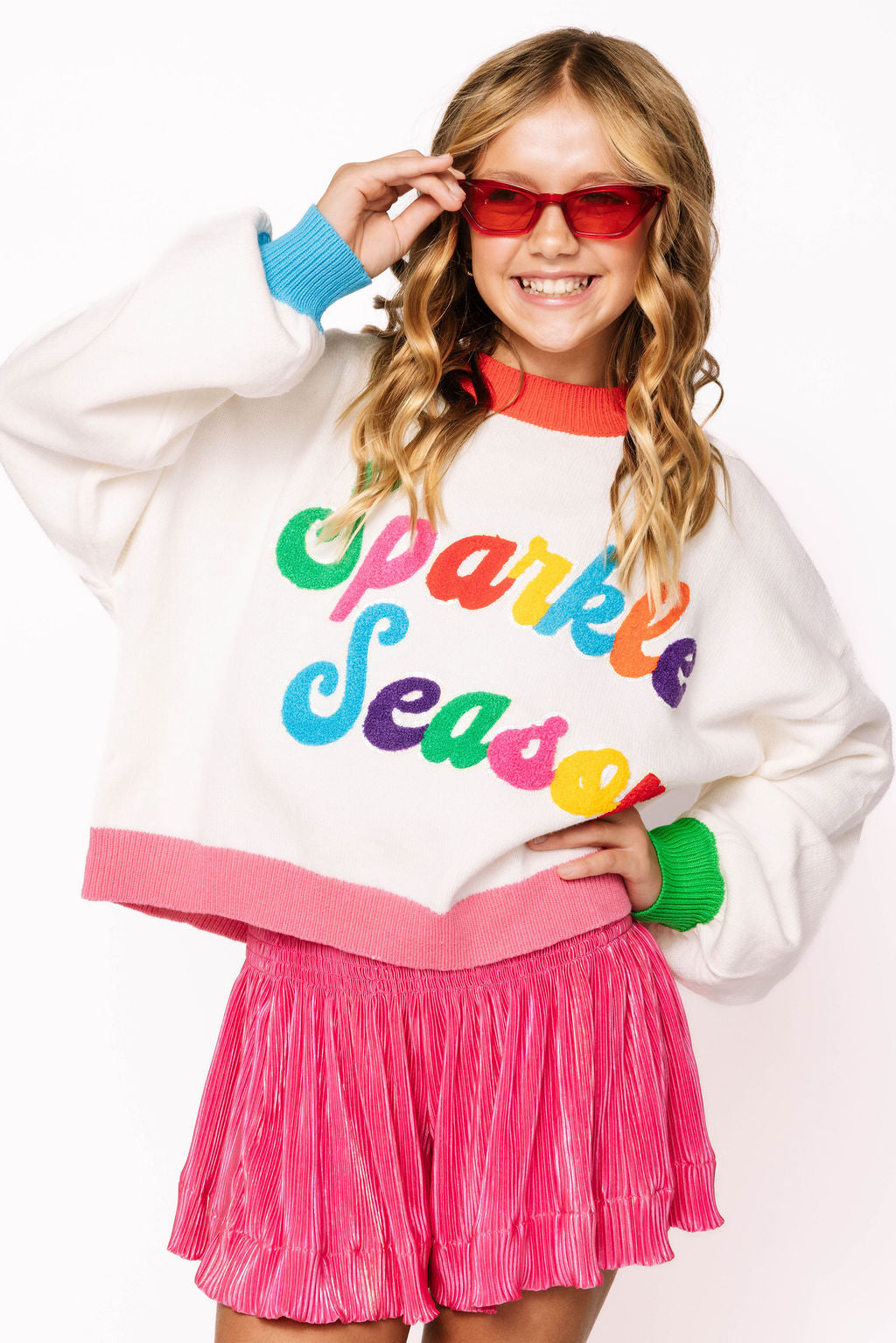 Kids White Colorblock 'Sparkle Season' Sweater