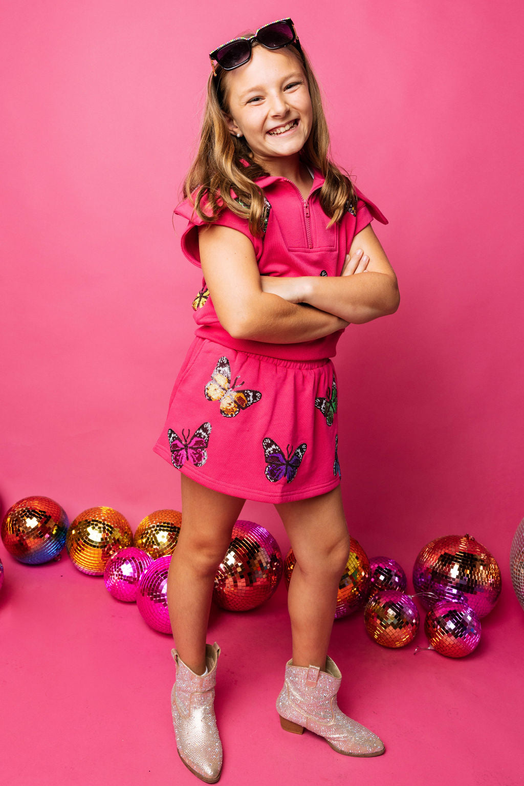 Kids Hot Pink Multi Butterfly Skort