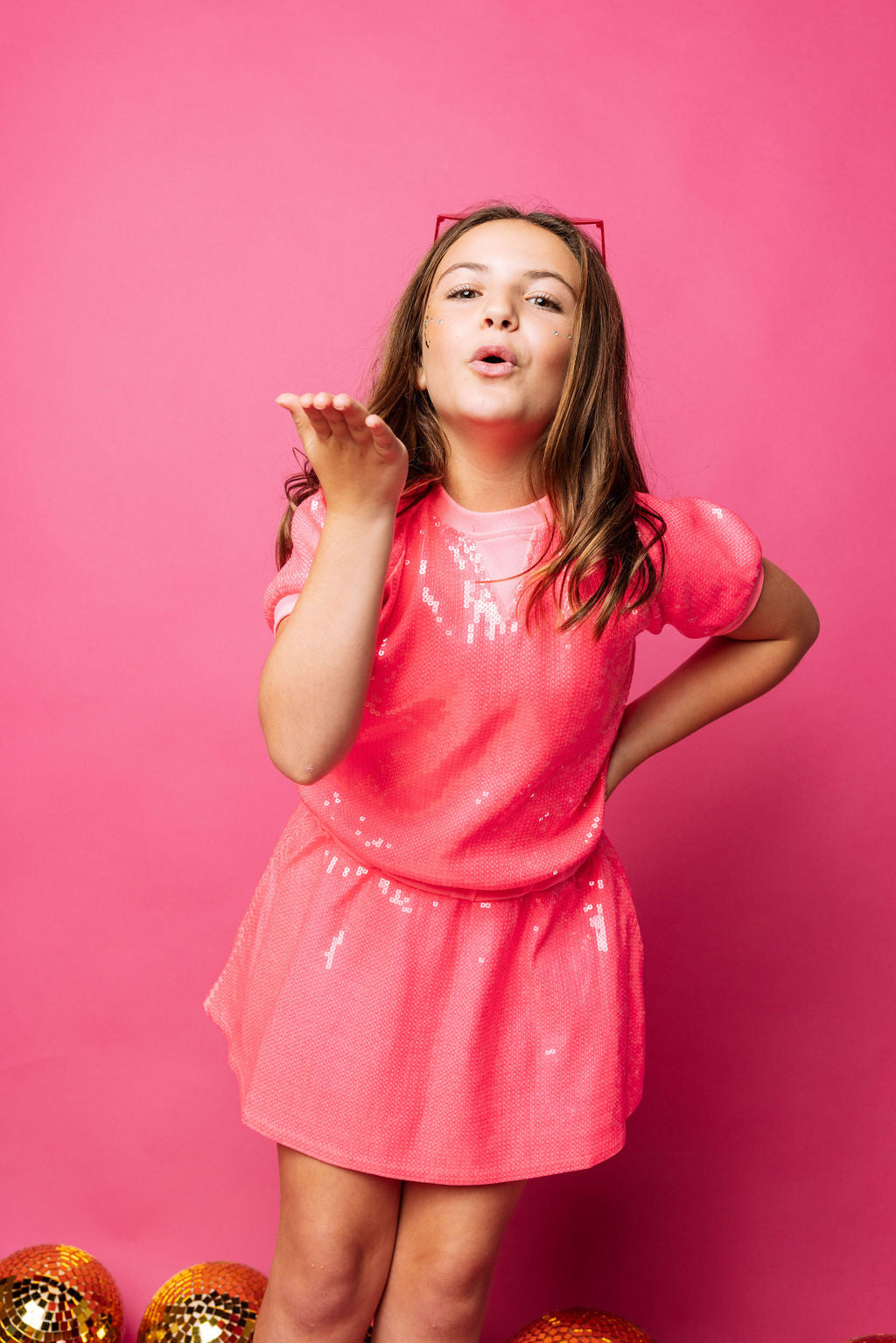 Kids Neon Pink Full Sequin Dress