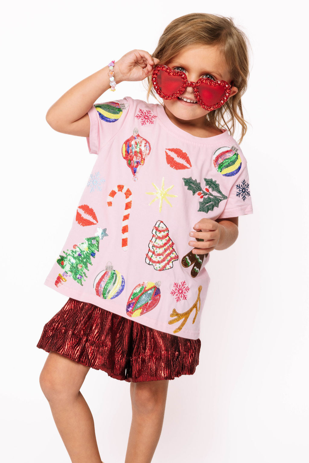 Kids Light Pink Christmas Icons Tee
