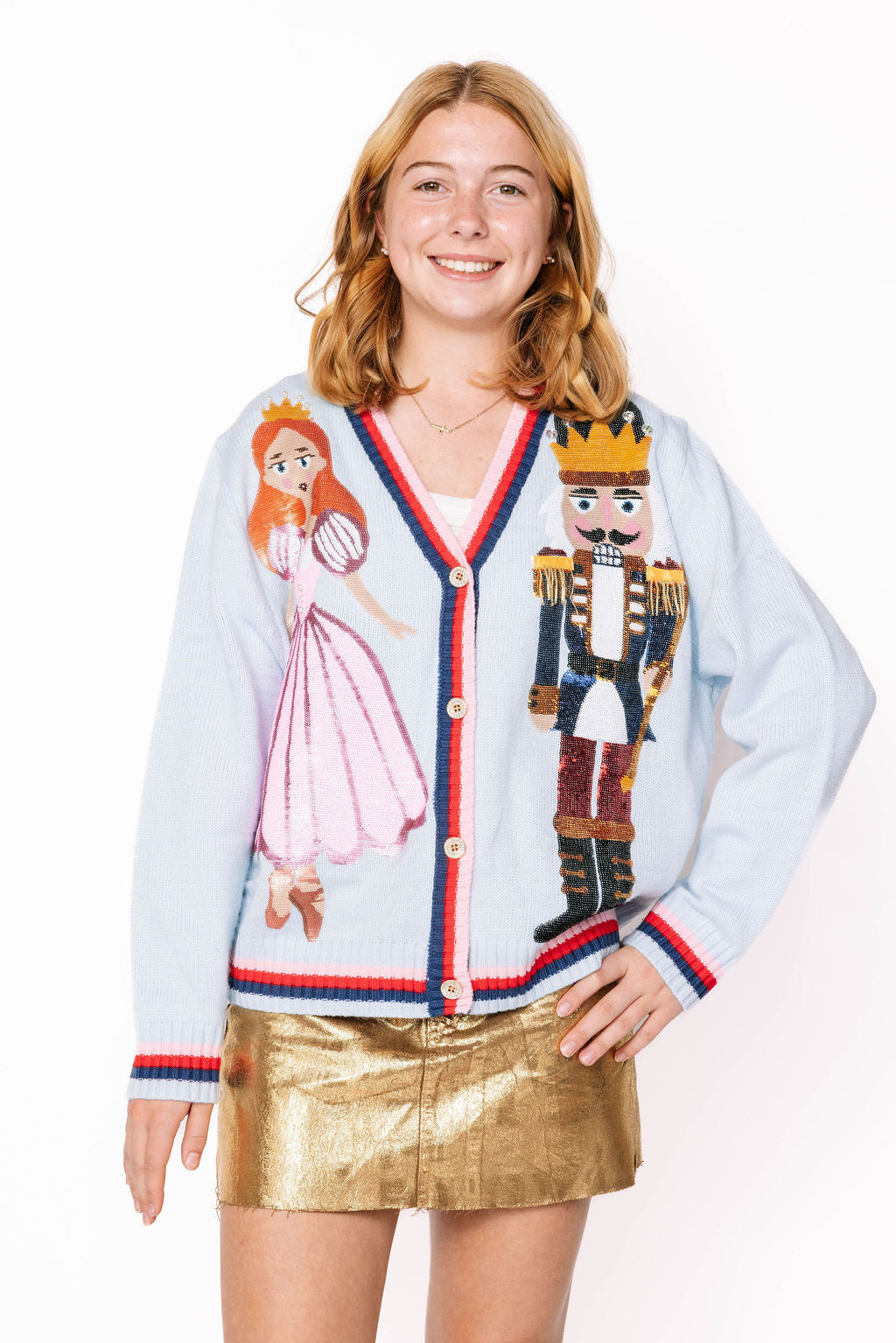 Kids Light Blue Nutcracker And Clara Cardigan