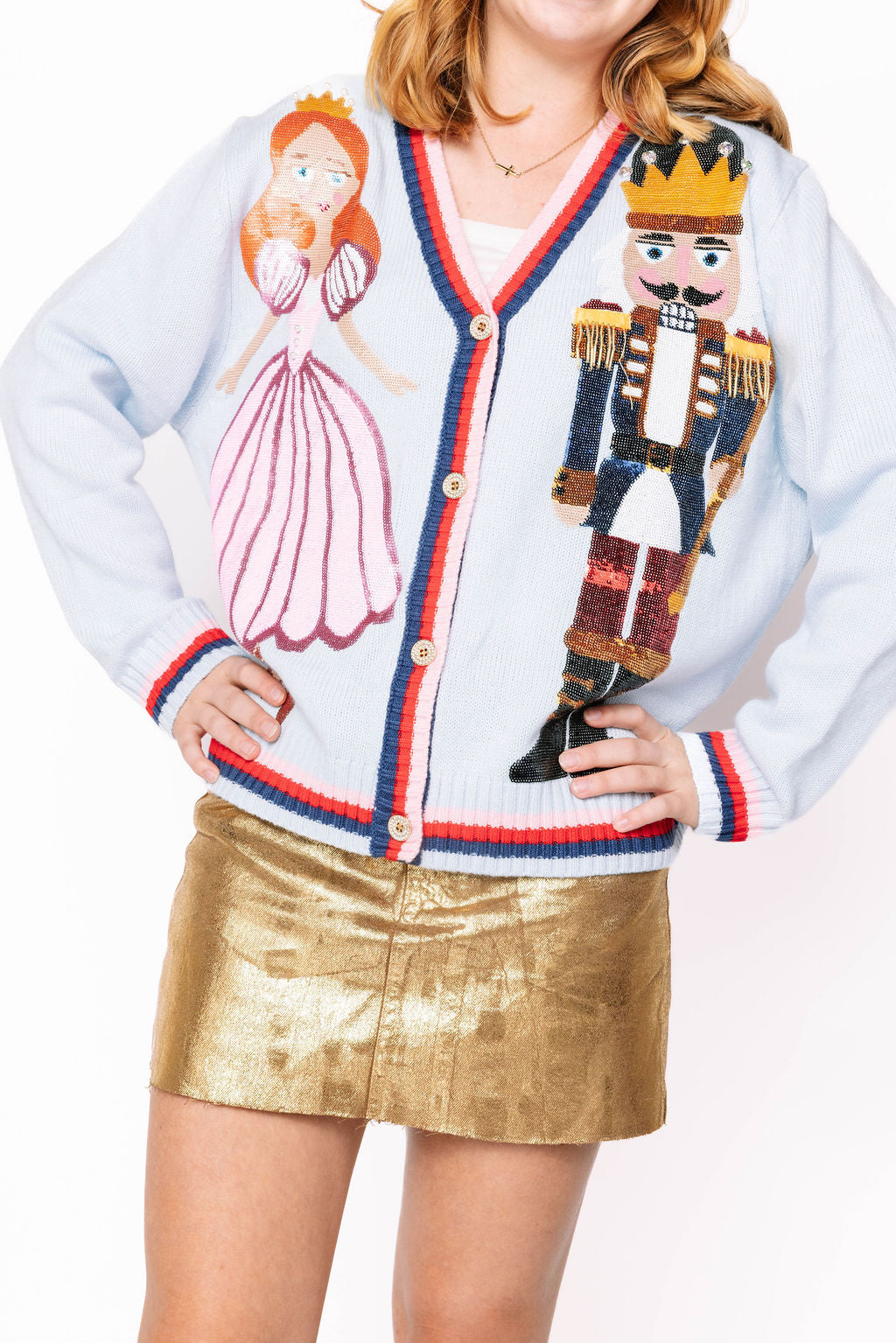 Kids Light Blue Nutcracker And Clara Cardigan