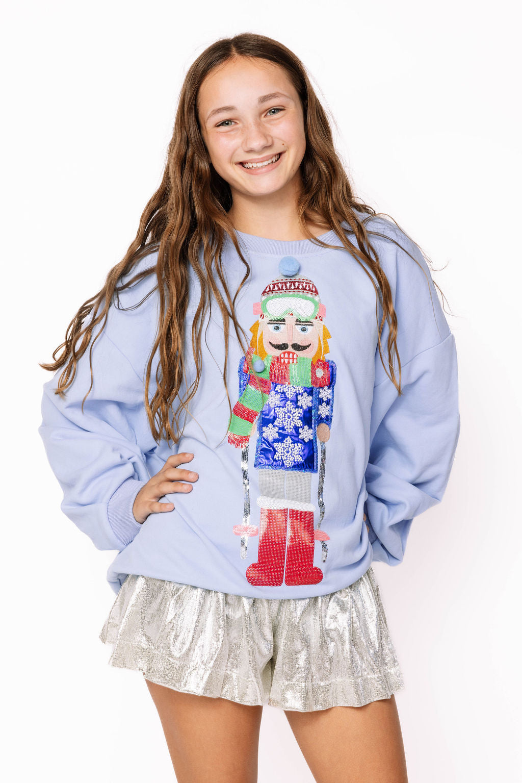 Kids Powder Blue Skiing Nutracker Sweatshirt