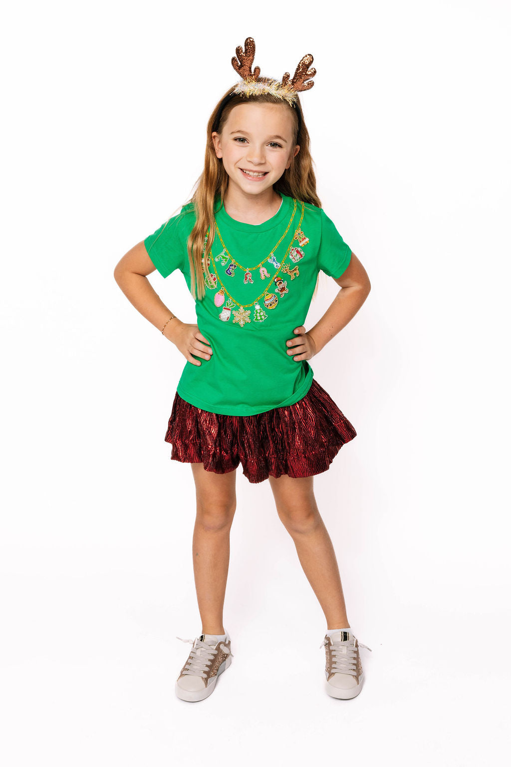 Kids Green Christmas Icons Necklace Tee