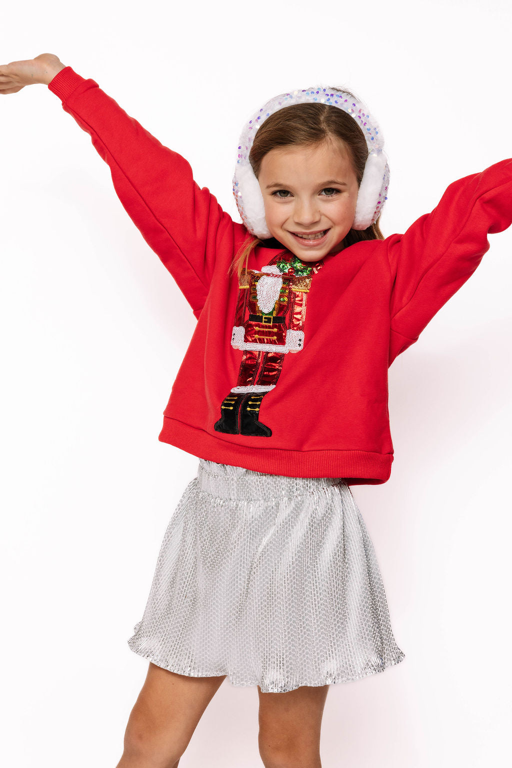 Kids Red Metallic Santa Nutcracker Sweatshirt