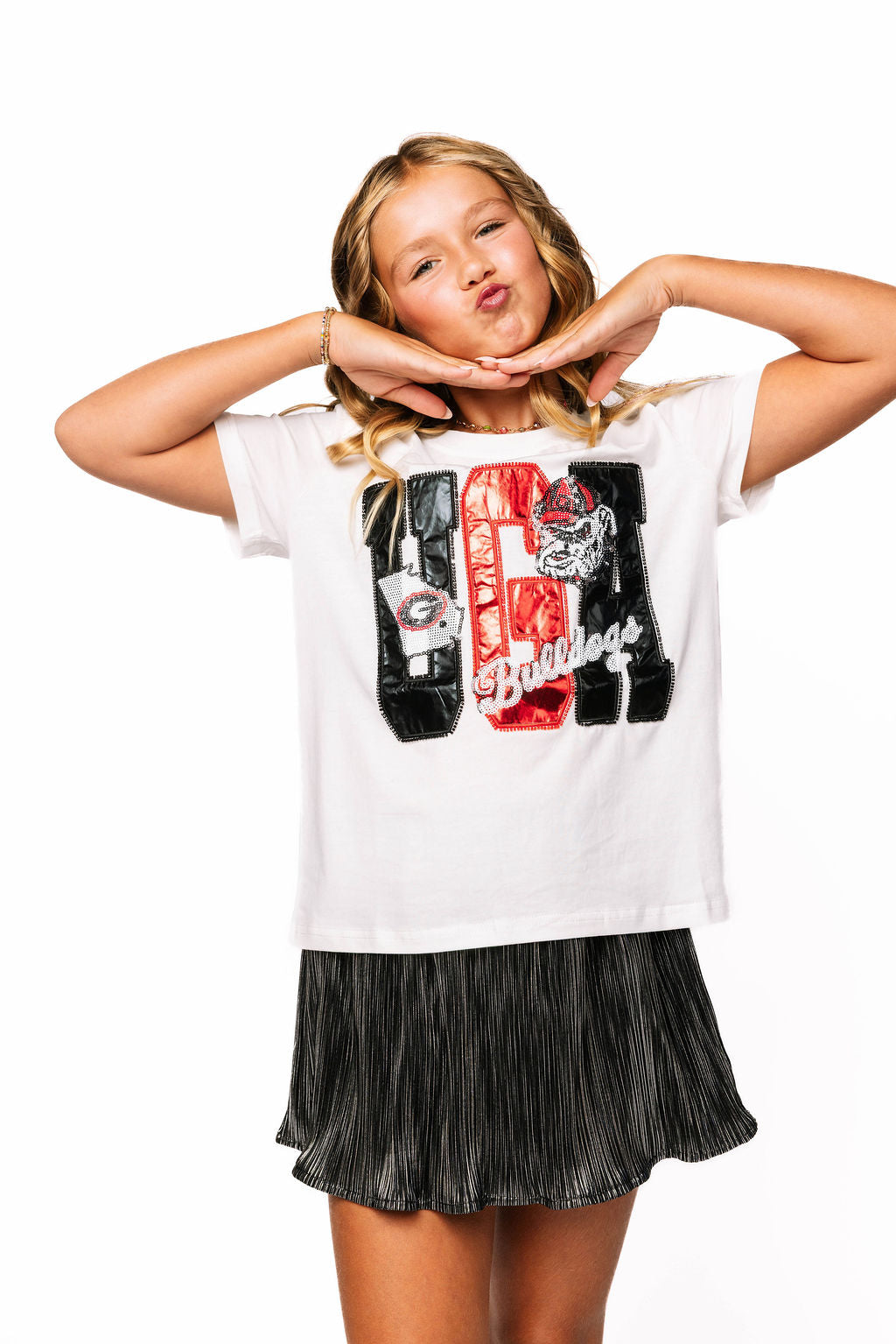 Kids Black & Silver Ribbed Skort