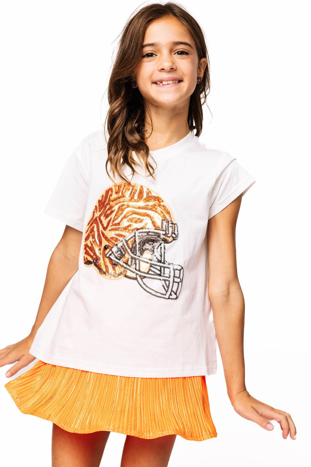 Kids Orange & Gold Ribbed Skort