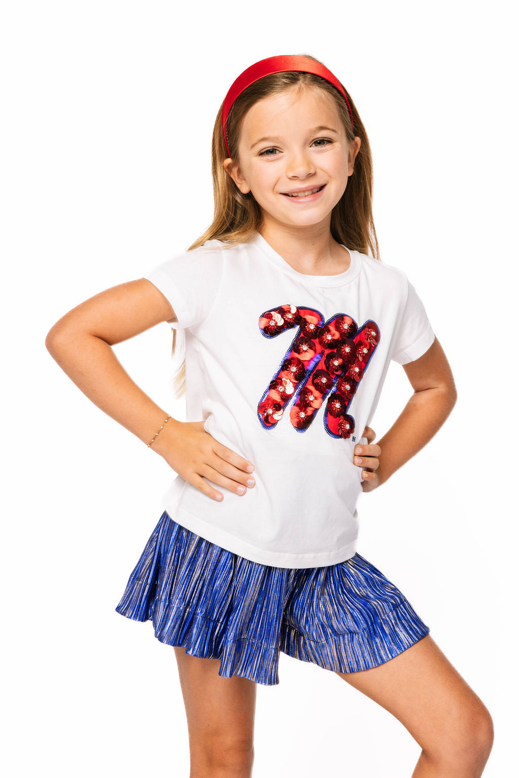 Kids Royal & Gold Ribbed Skort