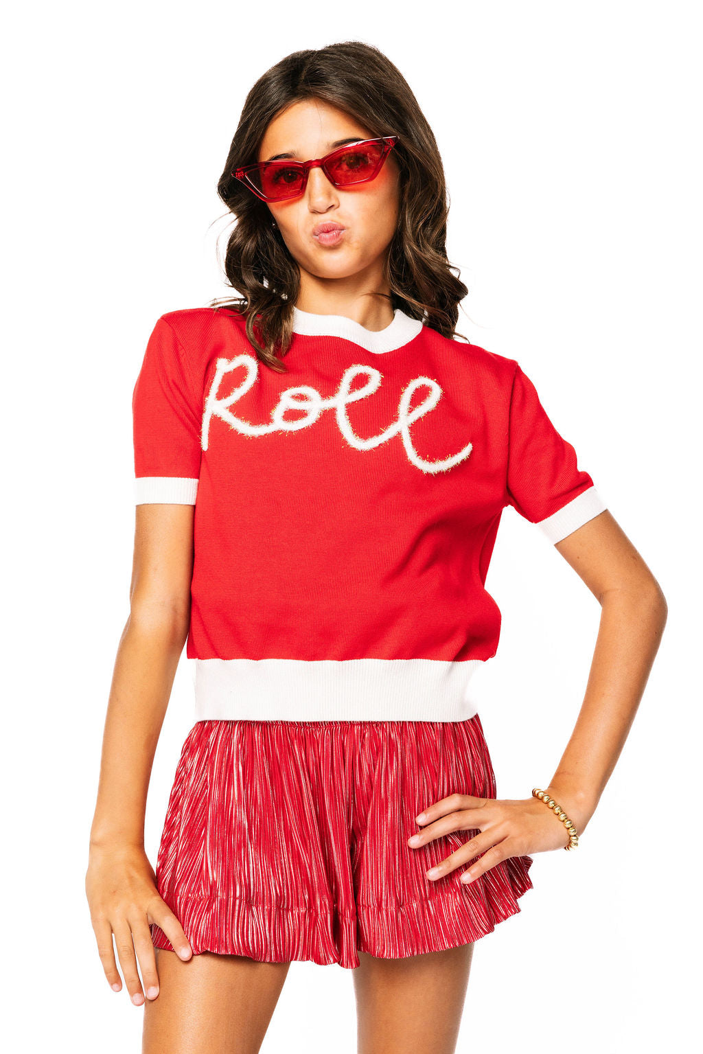 Kids Roll Short Sleeve Glitter Script Sweater