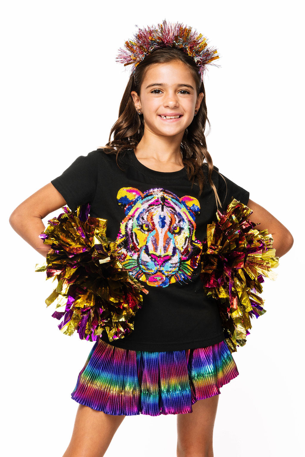 Kids Black Rainbow Tiger Tee