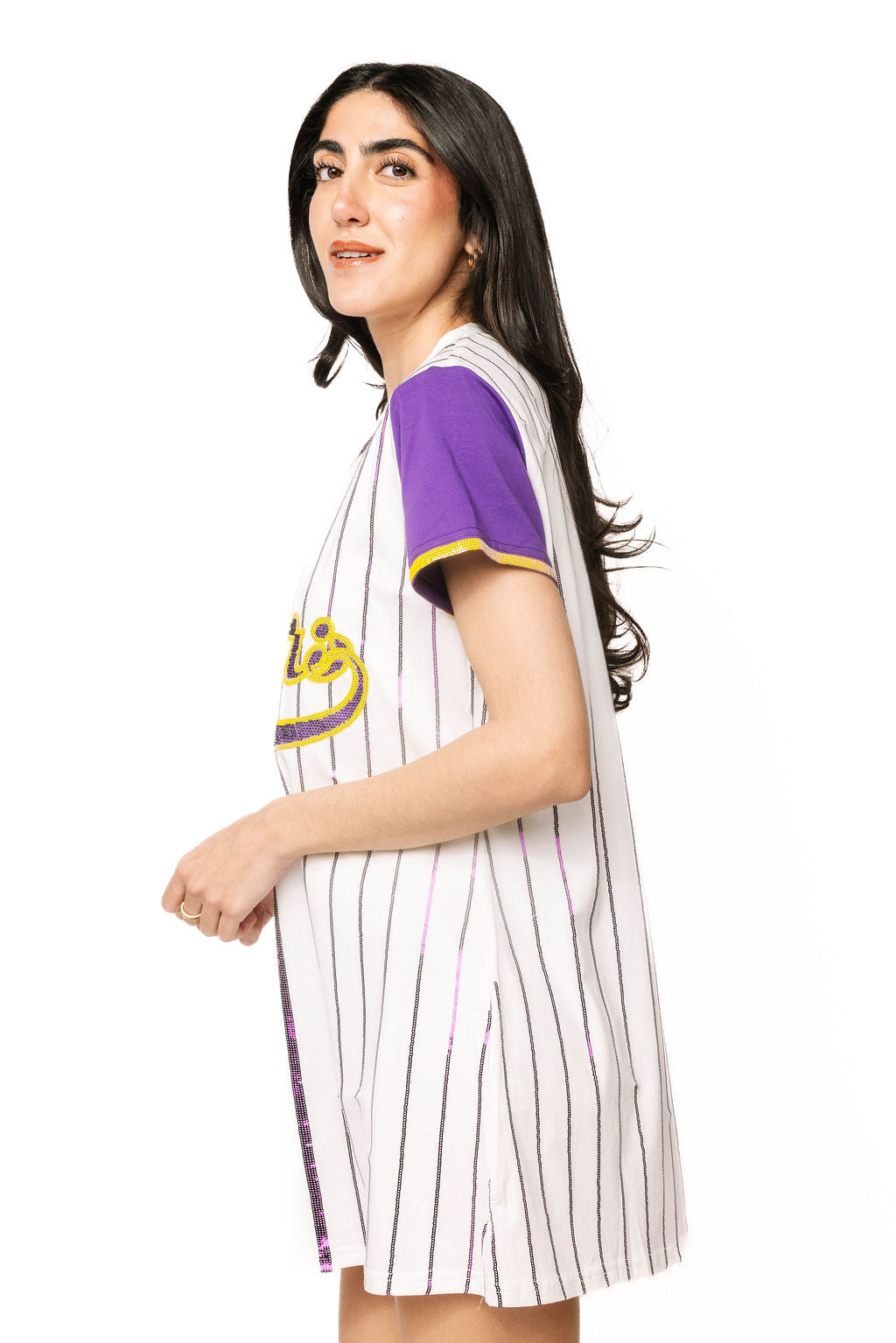 Licensed LSU Striped Baseball Color Sleeve Word Tee Dress XXL / LICBASEBALL2811 Licensed LSU Striped Baseball Color Sleeve Word Tee Dress XXL / LICBASEBALL2811